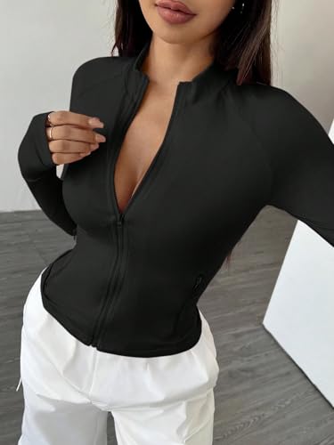 Chic Women's Casual Coat - Black Long Sleeve Zipper Jacket in X-Small for Effortless Style - Image 5