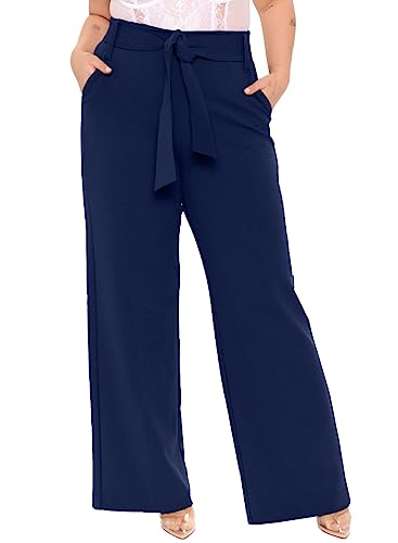 Image of FRAULEIN Women's Western Stylish Trousers Relax Fitting Belted Wide Leg [S - 5XL] Size Pants
