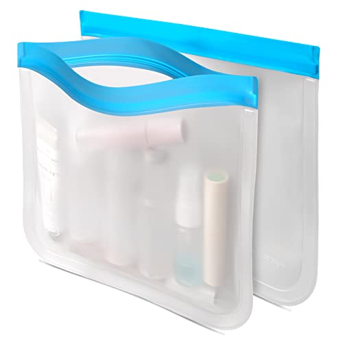 Trousse de Toilette Transparent,RealPlus Trousse de Maquillage,Sac Cosmétiques TSA Conforme à la Norme,Multi-scellé, Imperméable et Durable, Matériau EVA, Réutilisable,1L (2PCS-Bleu Ciel) Cover