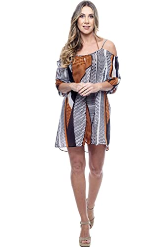 Vestido Ciganinha Saida de Praia Estampado Geometrico Laranja Tamanho:M