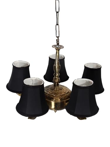 Image of Devansh 05 Lights Black Round Cotton Shade with Antique Golden Chandelier -J