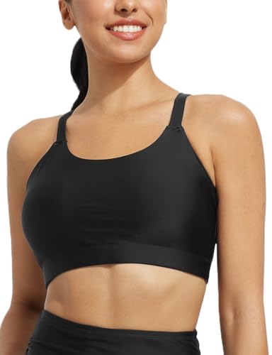 baleaf Women's Swim Bra High Neck Bikini Tops Adjustable Bathing Suit Tops Sports Bra Removable Padded