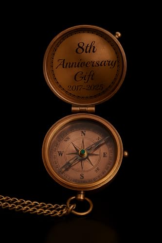 Brújula personalizada de latón con mensaje grabado de amor | 8vo para esposo o esposa | Regalo vintage personalizado para pareja con estuche de cuero miniatura 3