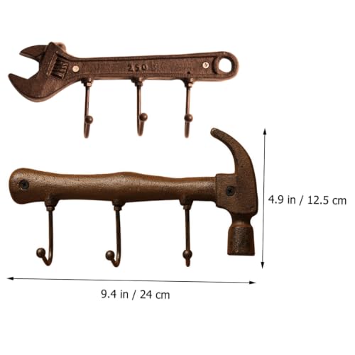 Porte-manteau mural rétro industriel patère marron pour vêtement et rangement clé mural - 3