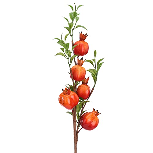 UIYIHIF 23.6 Inch Artificial Pomegranate Branch with Fruits and Leaves, Long Stem Faux Fruit Flower Pick for Vase, Faux Fruit Plant Tall Branch for Table Centerpieces Home Living Room