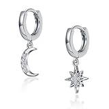 Aretes de Plata 925 para Mujer con Luna y Estrella, Aretes de Plata Hipoalergénicos,Joyería Accesorios Arracadas para...