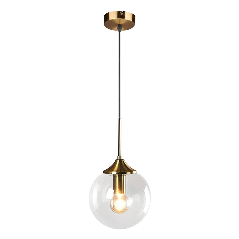 TTBDDDYH Modern Industrial Style Hanging Lamp, Spherical Transparent Glass Pendant Light, E26 Light Source Single Head Chandelier, Kitchen Island Living Room Bedroom Decoration Light Fixtures