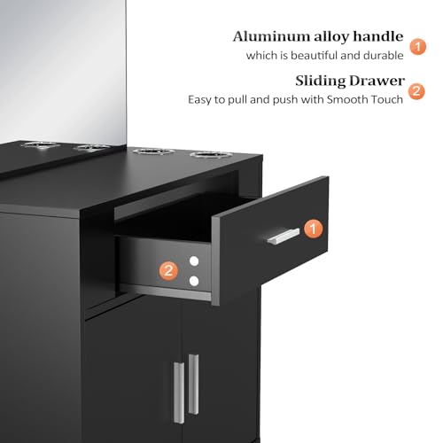 OmySalon Estação de salão de parede com espelho, barbeiro para penteado, equipamento de spa de salão