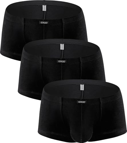 IKINGSKY Men's Cotton Bulge Boxer Briefs Sexy Pouch Shorts Stretch Low Rise Trunks Under Panties for Men