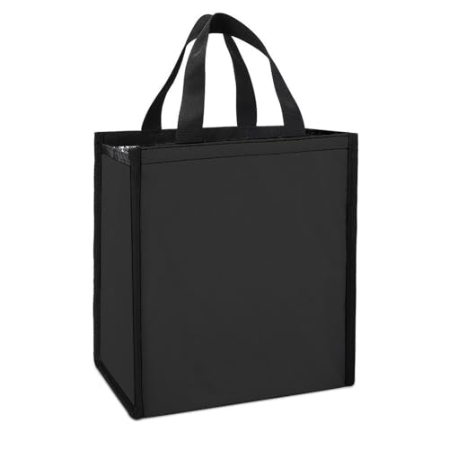 Fansu Color Sólido Bolsa Termica Porta Alimentos con Gancho y Bucle, Ligera Bolsa de Almuerzo Aislamiento Térmico para Comida, Reutilizable Lunch Bag para Hombres Mujer Oficina (Negro 01)