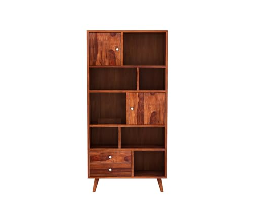 Image of Sheesham Wood Bookcase | Solid Wood Book Shelf for Home Library | Wooden Book Cabinet for Home & Office Living Room (Large, BBslf-Honey11)