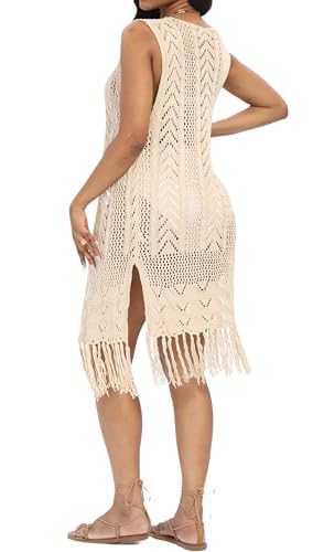 Women's Boho Open Front Crochet Cardigans Tassels Duster Beach Outwear4