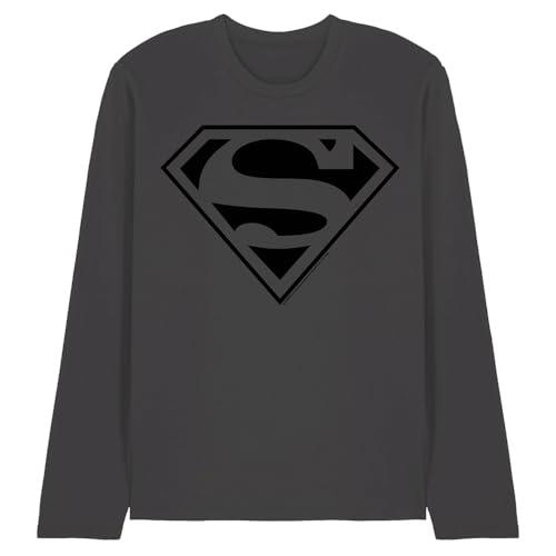 DC Comics Mono Superman Camiseta Unisex de Manga Larga, Carbón, M