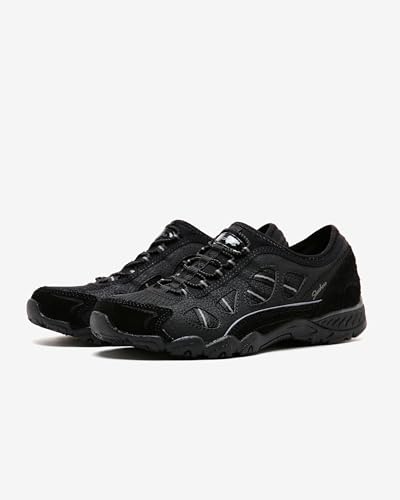 Skechers Skechers Women's Sneaker, Black Suede Mesh Duraleather Charcoal Trim, 5.5