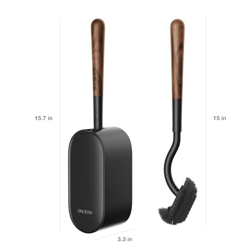 Image of Toilet Bowl Brush and Holder, OSCIOSS Toilet Brush Set with Ergonomic Design, Compact Size, Durable Bristles, RV Toilet Brushes & Holders for Dead Corner Clean (Wood&Black, 2pack)