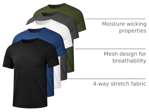 Image of Kinglaman 1 /5 Pack Mesh Workout Shirts for Men Dry Fit Gym Quick Dry Athletic Short Sleeve Sports T-Shirt Moisture Wicking