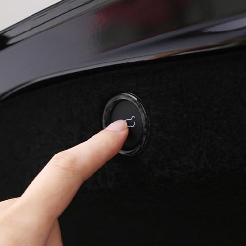 Image of BETTERHUMZ Car Rear Trunk Tailgate Switch Button Trim Compatible with Tesla Model 3 2020-2023 Model Y 2020-2024 Carbon Fiber Remind Sticker Interior Accessories (Black)