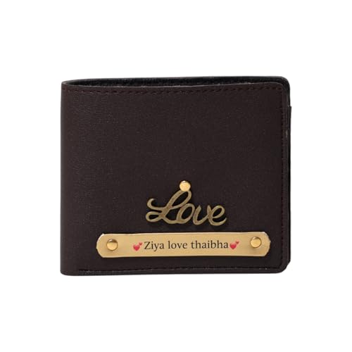 Image of TCG Personalized Name & Charm Imported Leather Mens Wallet | Gifts for Men Husband Boyfriend Employees Clients Colleagues Friend (Brown)