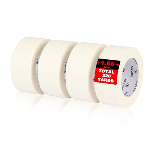 GEYYANG 4 Pack General Purpose Masking Tape,Beige White Masking Tape for Painting,Arts,Crafts,Label,Home,Office,1.88 inch x 55 Yards,220 Total Yards