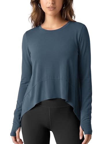 Image of ODODOS Soft Modal Long Sleeve Crop Top for Women with Thumb Hole Athletic Gym Workout Cropped Yoga Shirts
