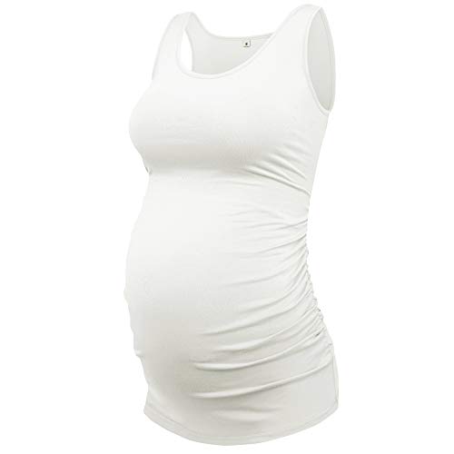 Amposh Women's Maternity Tank Top 3 Pack Ruched Side Sleeveless Pregnancy Basic Shirt(Black/Gray/White, M) #TOP1