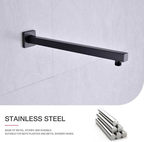 Image of TOSCH Stainless Steel 304 Rectangle Premium Shower Arm for Overhead Showers with FLANGE (21 Inches, Black Matte Finish) (Only Shower Arm)