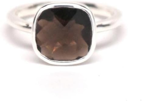Solitaire Rings 925 sterling Silver band for girls smoky quartz 10mm