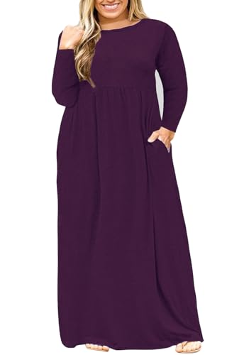 Image of Nemidor Plus Size Maxi Dress for Curvy Women Fall Casual Loose Long Sleeve Dresses with Pocket 14-26