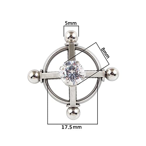 2Pcs Fake Nipple Rings For Women, Surgical Steel Nipple Rings Cubic Zirconia Body Piercing Jewelry Shield Barbell Ring Bar Body No Piercing Jewelry For Women(Each Is About 7.9 G). (Silver 2Pcs, Stainless Steel) #TOP1