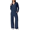 QINSEN Women’s Cotton 2 Piece Outfits Lapel Long Sleeve Zip Up Sweatshirt Wide Leg Pants Matching Tracksuit Sets