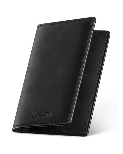 Image of VULKIT Genuine Leather Business Card Holder 2 Sided Slim Business Name Card Organizer for Men or Women, up to Hold 20 cards (Genuine Black)