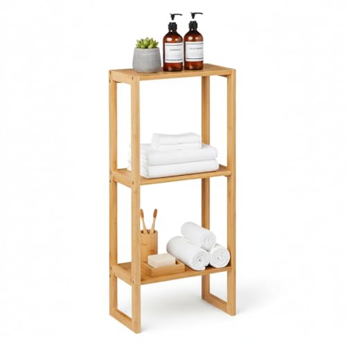 THINIA HOME - Estantería de Bambú Natural con 3 Estantes, Estantería Auxiliar para Baño, Cocina o Salón, Mueble Organizador Compacto, Estilo Nórdico, 35x20x84 cm