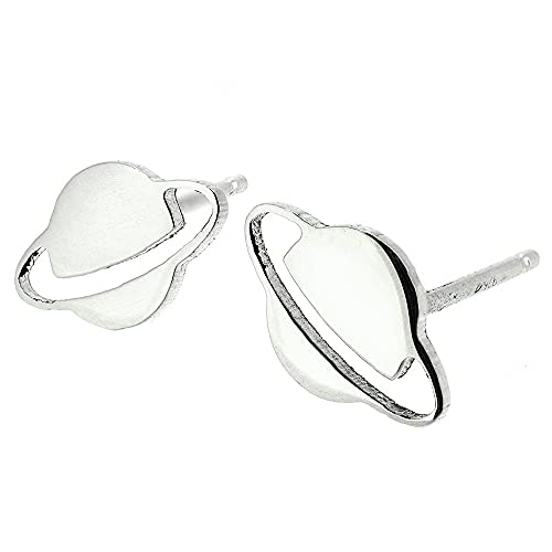 Planet Saturn Stud Earrings Polished Sterling Silver Handmade in USA