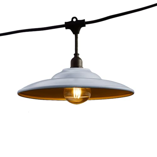 Guirlande lumineuse raccordable extérieur avec abat-jour en acier style industriel 10 ampoules à filament douille E27 LED blanc chaud BOWL GALVA LIGHT 6m