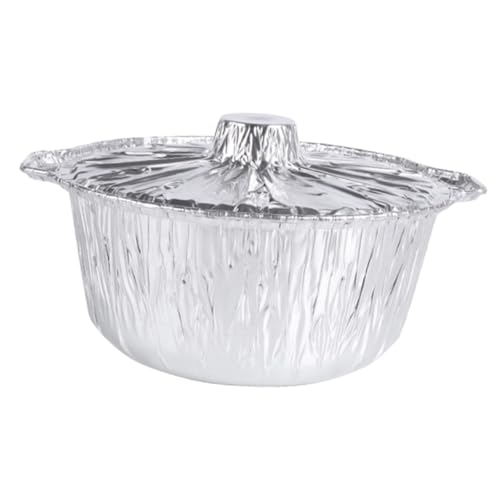 ETHZZLE 大容量アルミホイル鍋 蓋付き 丸型使い捨て調理トレイ 防湿 鮮保持可能 オーブン バーベキュー ピクニック対応食器