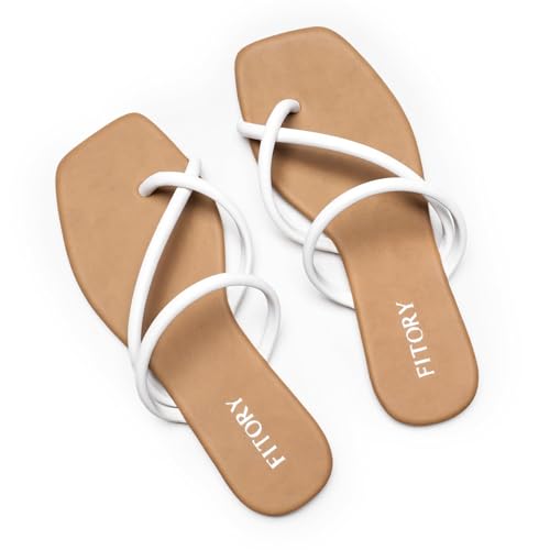 Image of FITORY Women's Slide Sandals Flat Flip Flops with Cross Strap Thongs for Summer Size 6-11