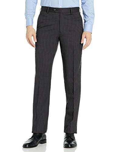 Palm Beach Men's Sam Flat Front Dress Pant, Charcoal Stripe, 28W Regular