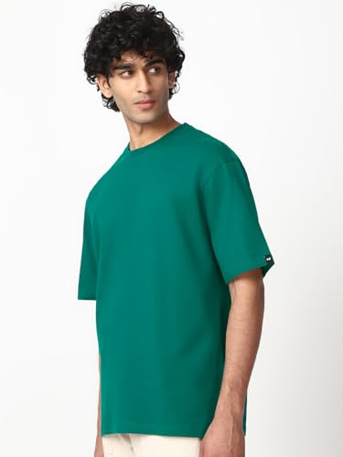Image of Bewakoof Men's Cotton Solid Super Loose Fit Half Sleeve Round Neck T-Shirt | Casual Wear | Street Wear | Oversized t Shirt for Men Cotton| Baggy