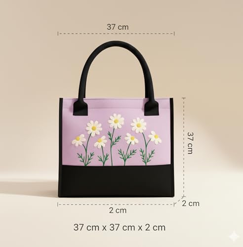 Image of Cotton Tote Bag For Woman Stylish | Embroidered Canvas Hand Bag With Floral Design | Casual Shoulder Bag Zipper For College Girls, Office, Daily Use, Travel, Beach, Shopping