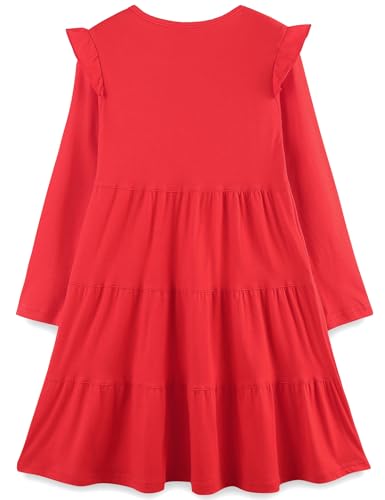 Bumeex Girl's Dresses Cotton Ruffle Sleeve Tiered Swing A-Line Cute Midi Casual Sundress2