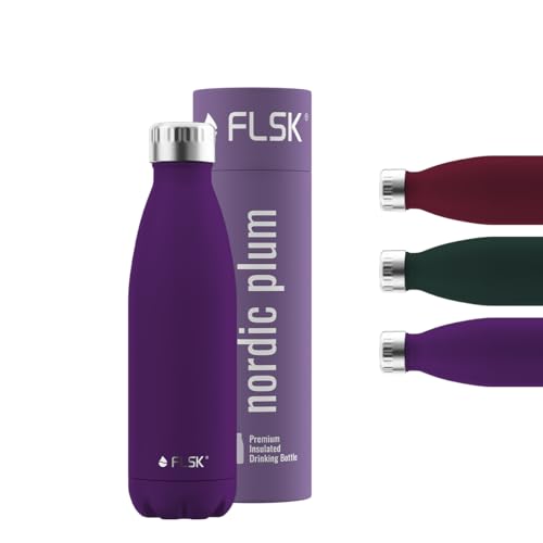 FLSK Trinkflasche – Premium Edelstahl Thermosflasche – 100 % auslaufsicher & kohlensäuregeeignet – hält 24 h kalt & 18 h heiß – BPA-frei (nordic plum, 500 ml)