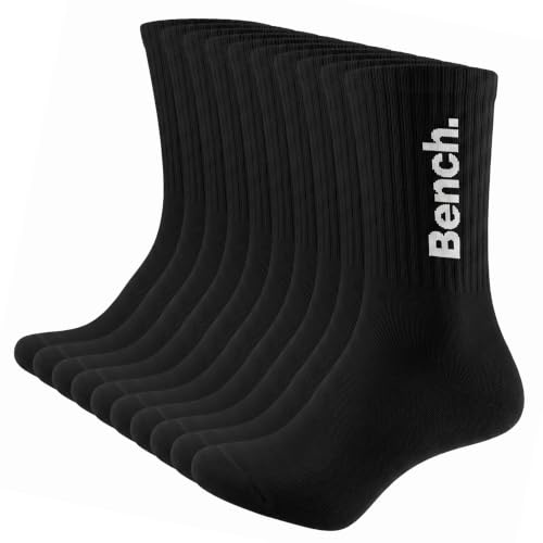 Image of Bench Mens 5 Pack Designer Branded Crew Socks Casual Sports Gym Everyday Comfort Black