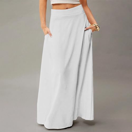 Long Skirts for Women High Waist Flowy A Line Skirt Summer Casual Flattering Beach Trendy Skirts with Pocket2