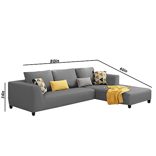 Image of Galib RHS 4 Seater L Shape Sofa Set for Living Room (Grey) Premium Fabric