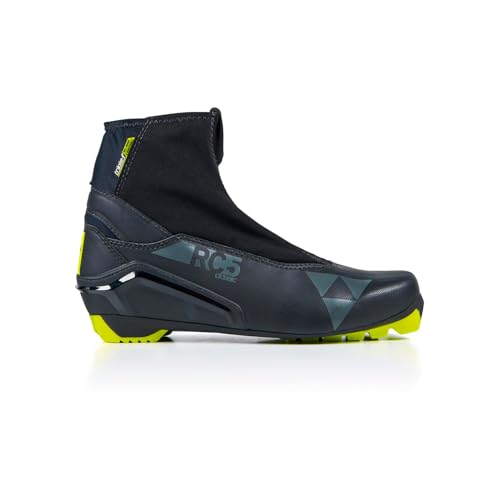 Fischer RC5 Classic - Botas de esquí unisex con aislamiento, transpirables, ligeras, repelentes al agua, con espuma térmicamente adaptable, forro suave y suela de carrera, negro/amarillo, 36