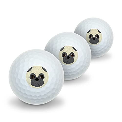 GRAPHICS & MORE Cute Pug Face Pet Dog Novelty Golf Balls 3 Pack