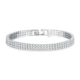 LULUQIFA Gold Tennis Bracelets for Women 3 Row Rhinestone Stackable Bangle Bling Zirconia Crystal Silver Chain Dainty Cuff Flexible Wristband Fashion Jewelry for Christmas Her Birthday Gifts (Silver)
