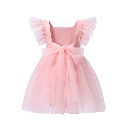KARETT Baby Girl Romper Flutter Sleeve Back Bowknot Cotton Summer Dress with Diaper 6M-4Y