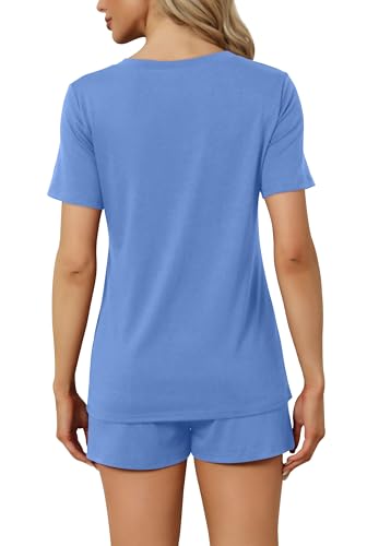 Image of RUBZOOF Women's Short Sleeve Pajama Sets with Pockets Casual V Neck 2 Piece Lounge Sets S-3XL