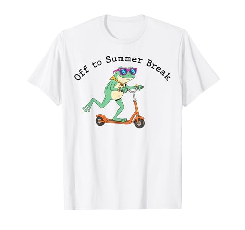 Off to Summer Break Last Day of School Funny Frog Scooter T-Shirt